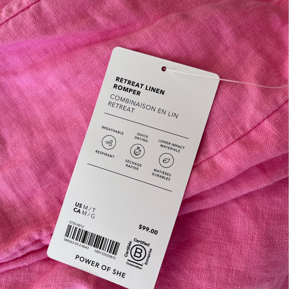 Athleta retreat linen romper medium tall hot pink onesie romper NWT - Picture 5 of 5